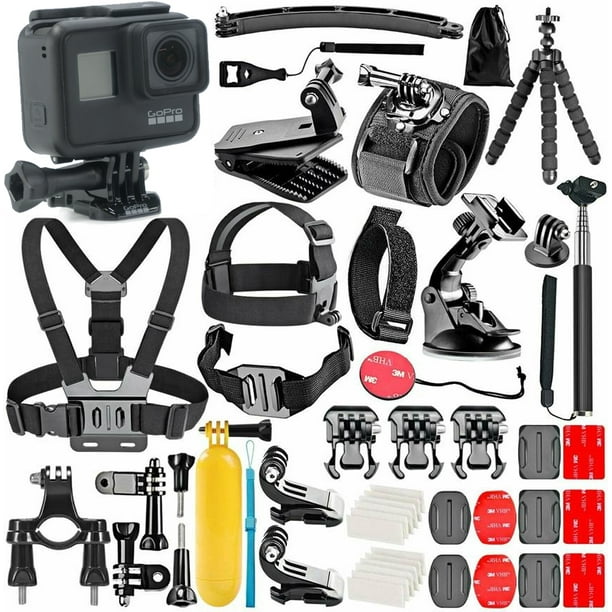 GoPro Hero 7 Black with 50 Piece Action Accessory Straps | Harnesses | Mounts | Adapters in One Bundle -