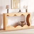 thumbnail image 2 of 63 Inch Console Table Farmhouse Scalloped Console Table for Entryway, Narrow Wood Sofa Table Behind Couch with Storage for Living Rooms, Wood Color, 2 of 7