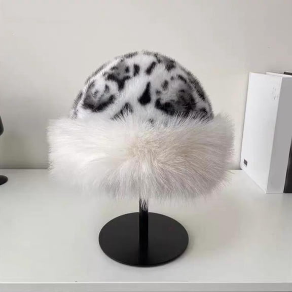 Chen Yuming Hot Leopard Print Fur Hat Women Windproof Keep Warm Headgear Fur Fisherman Hat Female Faux Fur Thick Winter Hat Lady Russian Hat