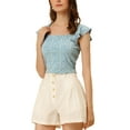 thumbnail image 4 of INSPIRE CHIC Floral Crop Tops for Women's Cap Sleeve Square Neck Knit Blouse XS Grey Blue, 4 of 6
