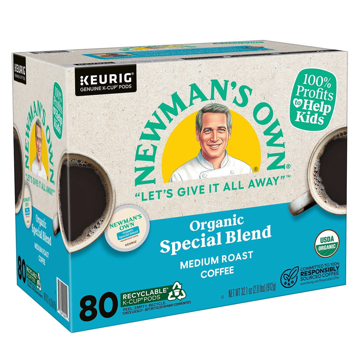 Newman's Own Organics Coffee Special Blend Medium Roast K-Cup Pod, 80 Count