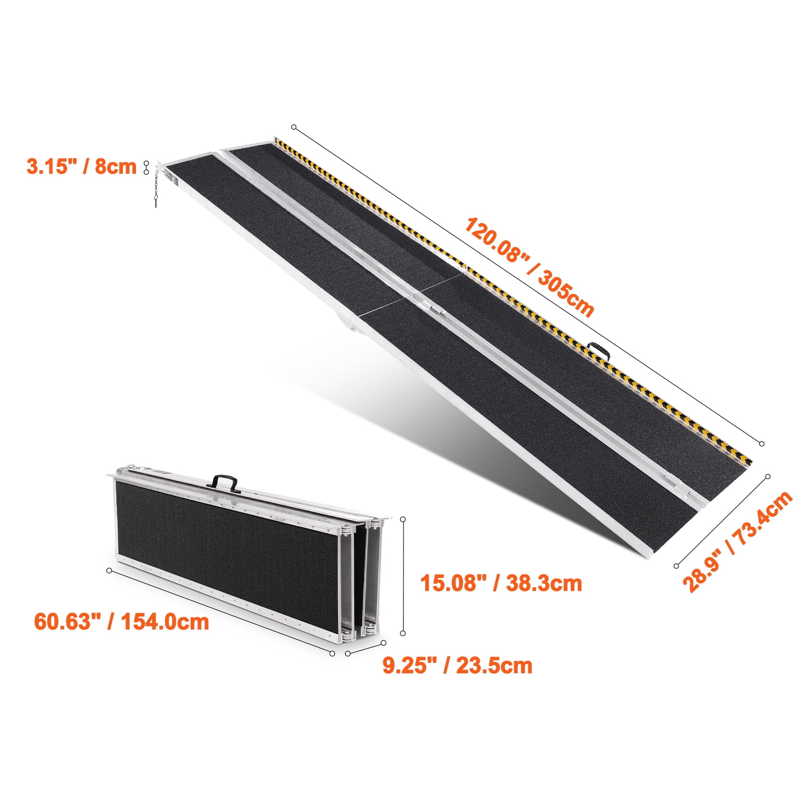 KFFKFF Folding Wheelchair Ramp Portable Aluminum Threshold Ramp 10 ft 800 lbs