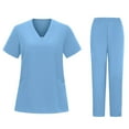 thumbnail image 2 of Jinhomg Womens Medical Scrubs Set 2 Piece Lightweight Nursing Uniform Casual Loose Short Sleeve V-Neck Tunics with Long Pants Summer Daily Workwear Light Blue M, 2 of 6