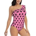 thumbnail image 3 of Rateoe Rose red polka dots Pattern Women One Piece Swimsuits Tummy Control One Shoulder Bathing Suits Ruffle Swimwear-XX-Large, 3 of 6
