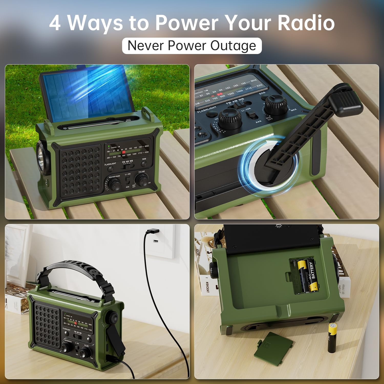12000mah/44400mwh Emergency Radio-noaa Approved Weather Radio With Am/fm Portable Solar Panel/hand Crank/ac Input Rechargeable And Flashlight Sos Siren Lamp For Indoor/outdoor Emergencies