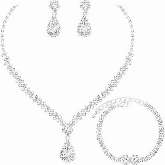 3 Pack Elegant Crystal Necklace Earrings Bracelets Set with 3 Storage Bag for Bridal Wedding Fashion Accessories rhinestone  jewelry exquisite trendy necklace