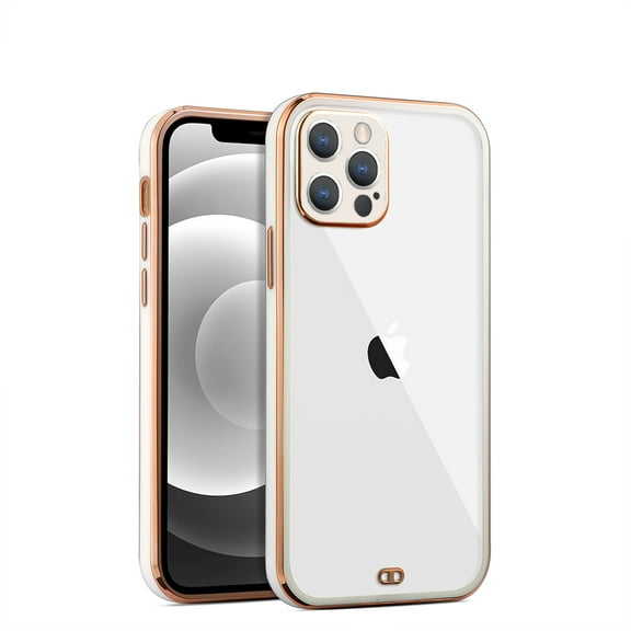 Xpm Case for Apple iPhone 13 Pro (6.1") Hybrid PC Bumper Plating with Raised Camera Protection Shockproof Slim Frame TPU Cover for iPhone 13 Pro - Clear / White