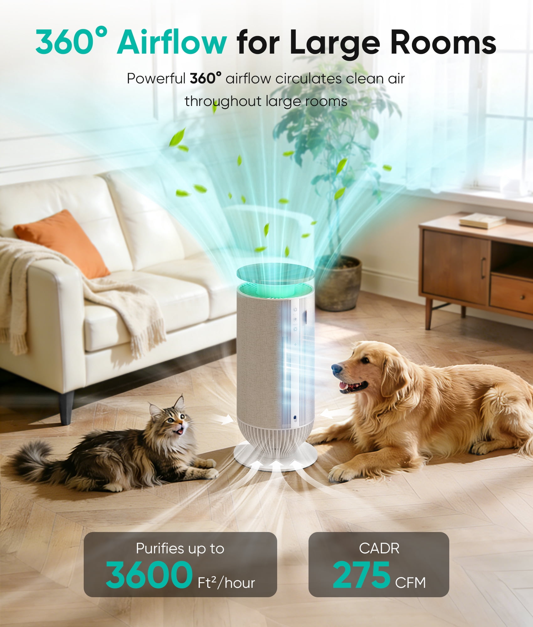 Petbobi Air Purifiers for Home Large Room, H13 True HEPA Air Purifiers for Home Pet Hair Dander Odor Pollen, Air Cleaner with 360° Air Intake, PM2.5 Monitor, Smart App Control, Quiet Operation