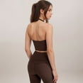 thumbnail image 6 of Women's Ribbed Halter Crop Tank Top with Deep V Neckline Seam Detailing - Brown, Small, 6 of 6