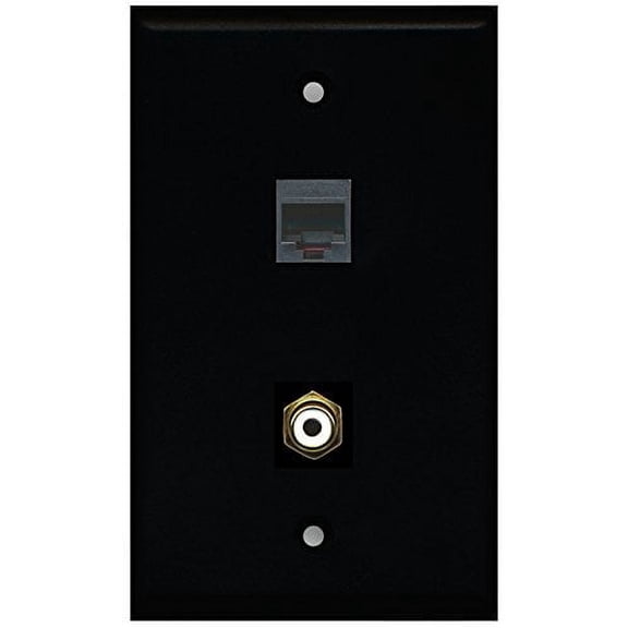 RiteAV - Black 1 Port RCA White 1 Port Phone Black Wall Plate