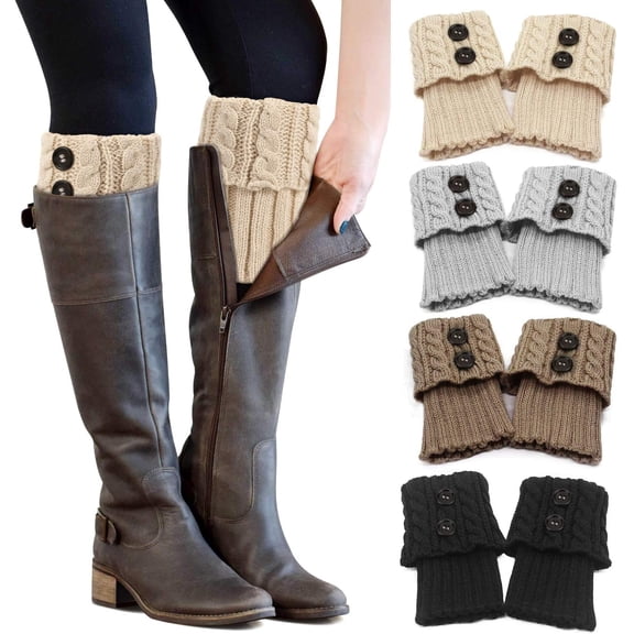 SONGAUN 4 Pairs Winter Warm Boot Cuffs for Women, Crochet Knitted Boot Socks for Gilrs Short Leg Warmers Boot Topper Socks Leg Cuffs Boot Warmers Gift