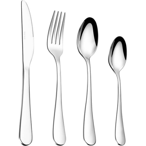 16 Piece Silverware Set for 4 - Premium Stainless Steel Utensils, Includes Forks, Spoons, and Knives, Dishwasher Safe Flatware Set for Home Kitchen