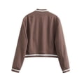 thumbnail image 4 of QATAINLAV Women Casual Button Cropped Baseball Jacket Stand Up Collar Long Sleeve Bomber Jackets Fall Workout Tops, Brown, L, 4 of 4