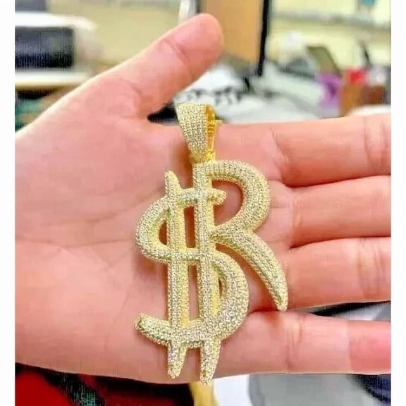 New Jewels 4Ct Round Cut Real Moissanite Womens ''$R'' Initial Letter Pendant Necklace 14K Yellow Gold Plated