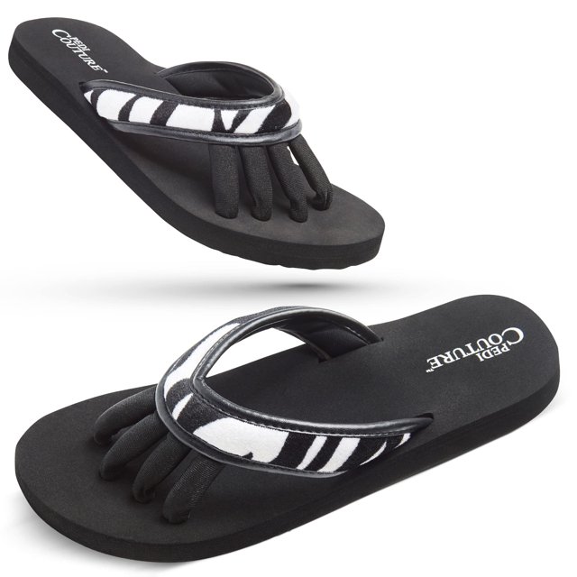 Pedi Couture Sandalias de pedicura para mujer - Pantuflas separadoras de dedos - Cebra - XL (10-11)
