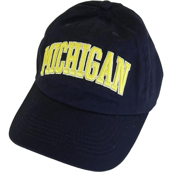 Michigan Buckle Back Adjustable Cotton Baseball Cap (Dark Blue/White Script)