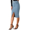 thumbnail image 4 of INSPIRE CHIC Women’s Casual Denim High Waist Split Hem Midi Jean Pencil Skirts, 4 of 4