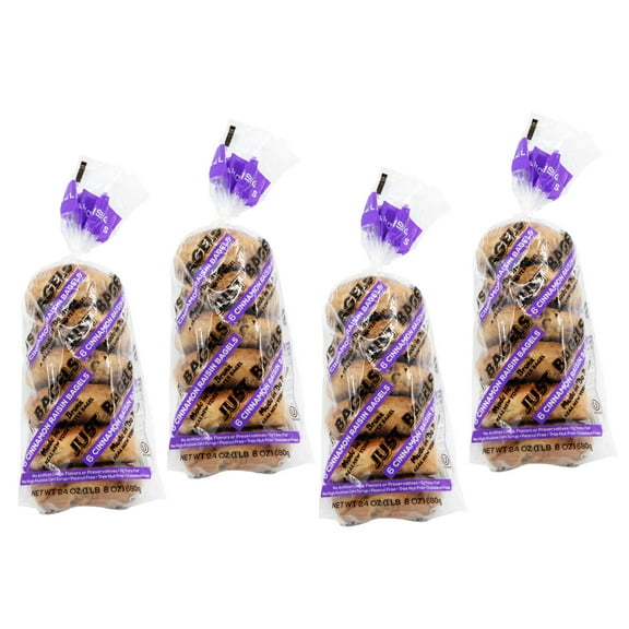 Just Bagels - Cinnamon Raisin Bagels - 24 Count (4 six packs), 24oz Bag - Non-GMO - All Natural - NY Bagels