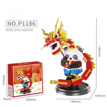 Chinese Traditional Festivals Lion Dance Panda Dancing Dragon Panda Model Building Blocks Gifts Micro Bricks Puzzle Toy For Kids