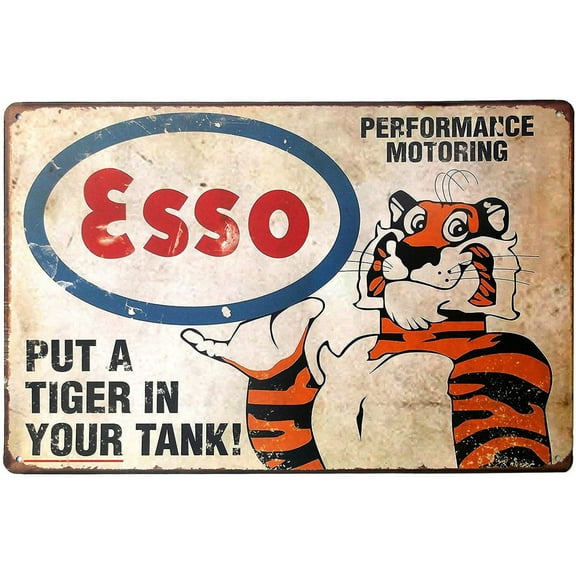 Put A Tiger In Your Tank Fun Saying Metal Tin Sign, Vintage Poster Plaque Gas Station Garage Home Wall Decor