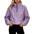 thumbnail image 2 of JGGSPWM Women Quarter Zip Sherpa Pullover Fleece Fuzzy Cropped Oversized Sweatshirts Long Sleeve Casual Fall Warm Winter Coat Purple XXL, 2 of 6