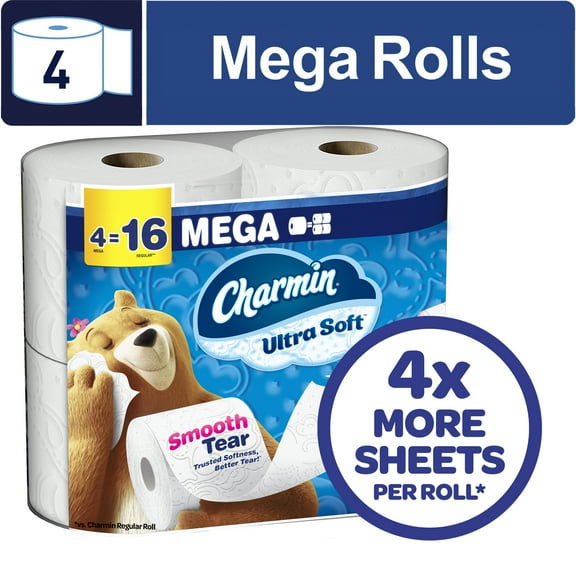 Charmin Toilet Paper Ultra Soft 4 Mega Rolls, 224 Sheets Per Roll