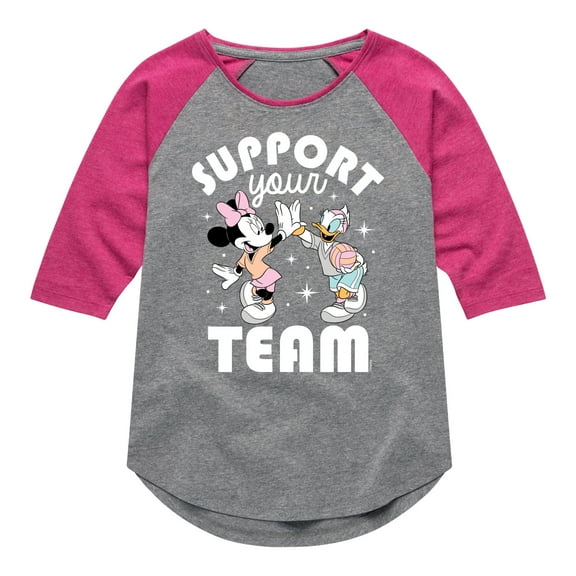 Mickey & Friends - Support Your Team - Toddler And Youth Girls Raglan Graphic T-Shirt