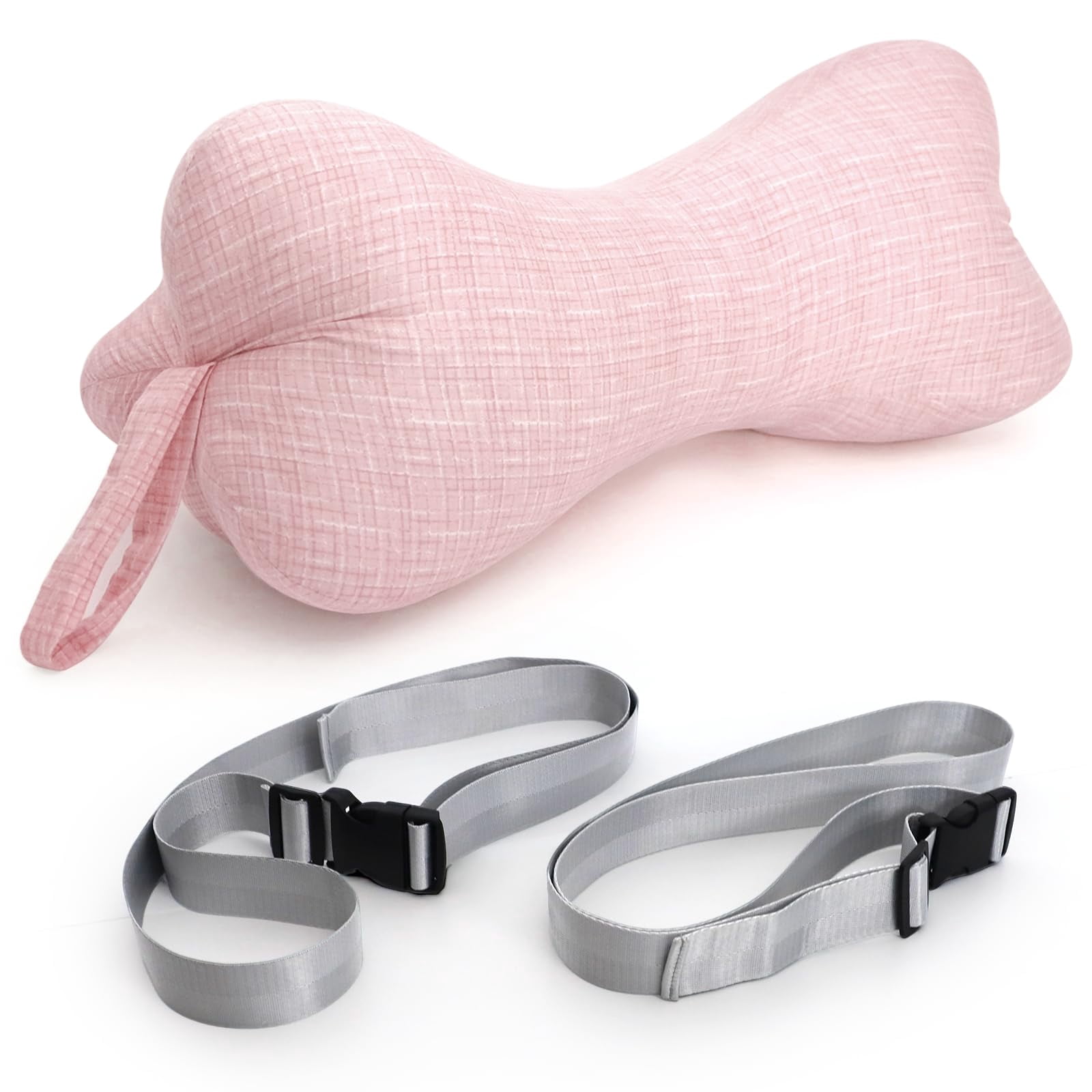 RoamReady Dog Bone Neck Pillow, Fixed Rope Loops Chiropractic Support, Travel Driving Lumbar Comfort, Adult Pink