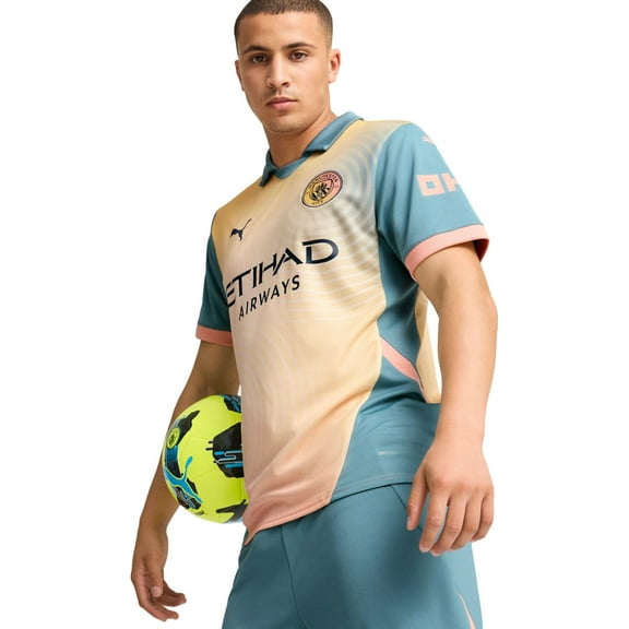 PUMA Mens Manchester City Fourth Collared Short Sleeve Jersey Soccer Cleats - Pink - Size S