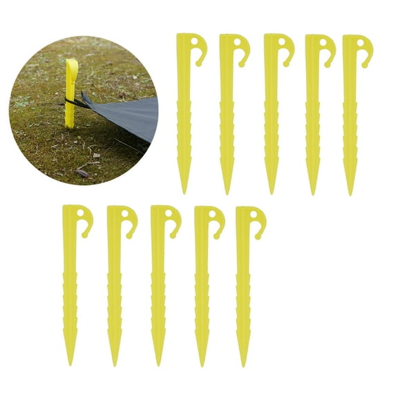 GOOHOCHY Durable Yellow Plastic Tent Pegs with Strong Hook for Camping Tarp and Awning 10pcs
