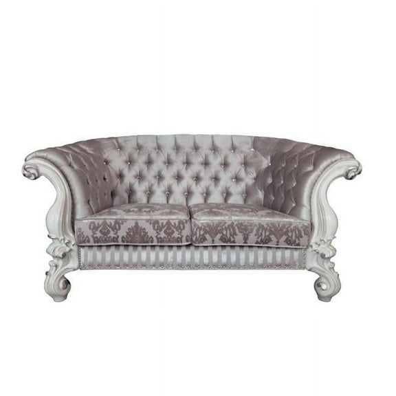 76 in. Ivory & Off White Velvet Love Seat Sofa & Toss Pillows