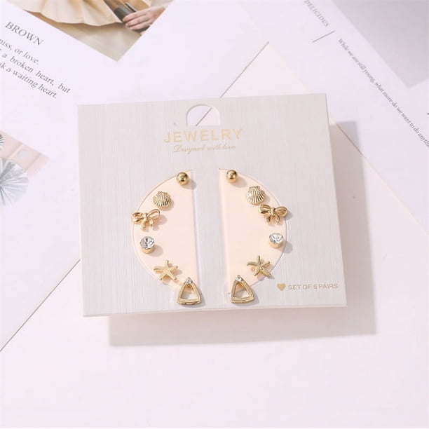 Pendientes para mujer, regalos para mujer, 6 pares pequeños de pendientes geométricos con combinación de flores, pendientes de aleación para mujer.