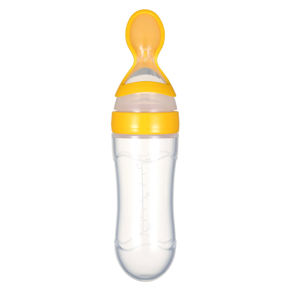 US 90ML Baby Silicone Squeeze Feeding Bottle With Spoon Food Rice Cereal Feeder 