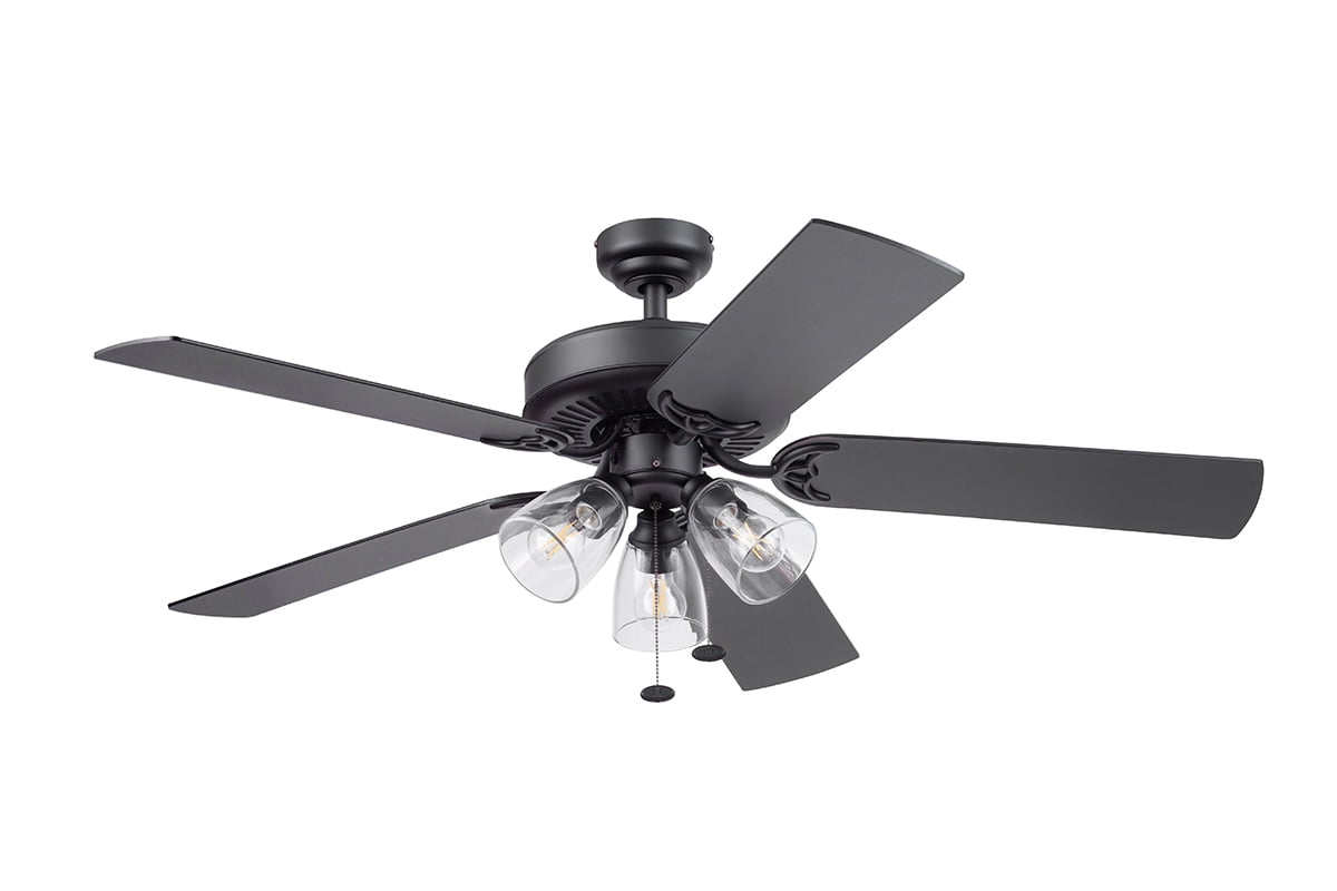 Better Homes & Gardens 52" Matte Black Indoor Ceiling Fan with Light, 5 Blades, Pull Chains & Reverse Airflow