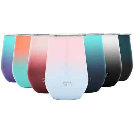 Simple Modern Spirit 12oz Wine Tumbler Glass with Lid - Vacuum Coffee Mug Stemless Cup 18/8 Stainless Steel Ombre: Sweet Taffy