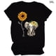 thumbnail image 1 of Camiseta de mujer Blusa de cuello redondo de manga corta con estampado de girasol, negro, 3XL Monstrate AP001988-06, 1 of 5