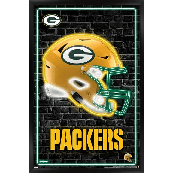 NFL Green Bay Packers - Neon Helmet 23 Wall Poster, 22.375" x 34" Framed