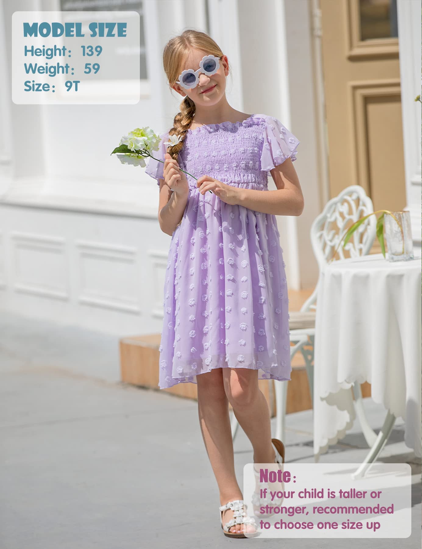 Aideaone Girls Chiffon Flutter Ruffle Dress, Purple photo 5