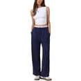 thumbnail image 2 of Striped Pants for Women High Waisted Wide Leg Casual Work Long Pants S Navy Blue, 2 of 6