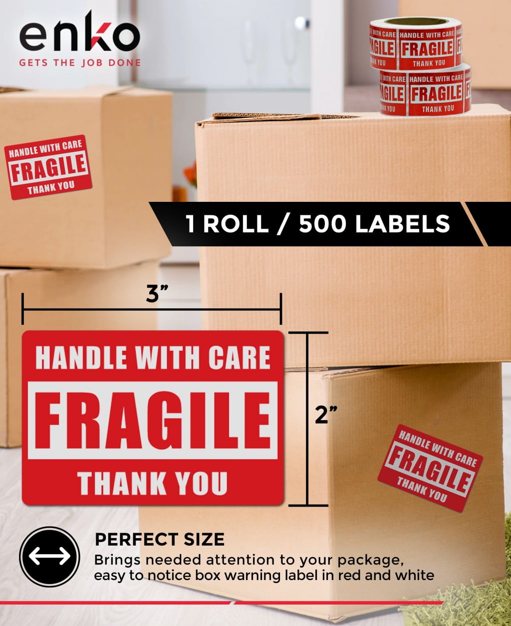 Label & More 2 x 3 Inch Fragile Stickers Handle with Care Warning Packing Shipping Label - Permanent Adhesive (10 Roll, 5000 Labels)