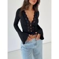 thumbnail image 2 of Top corto Miqil para mujer, encaje Y2K, manga larga, cuello en V, floral, 2 of 5