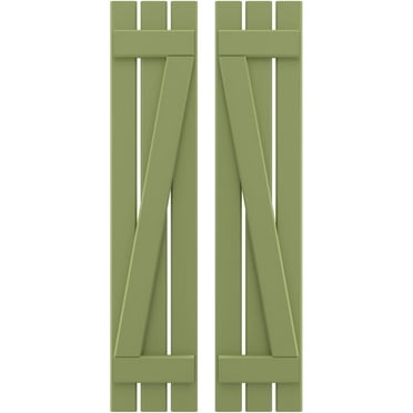 Ekena Millwork 11 1/2"W x 74"H Americraft Three Board (2 Batten) Exterior Real Wood Spaced Board-n-Batten Shutters w/ Z-Bar (Per Pair), Moss Green