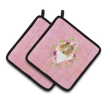 Carolines Treasures CK4216PTHD Collie Pink Flowers Pair of Pot Holders 7.5HX7.5W multicolor