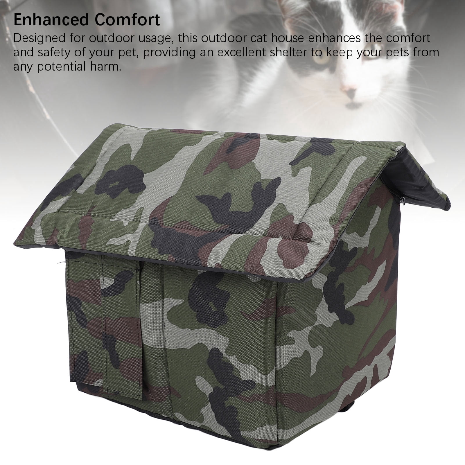 Rupoun Outdoor Cat House Feral Shelter, Water Resistant Weather Proof Oxford Cloth Enclosed Pet Bed, L - 19.7x17.7 in / 50x45 cm