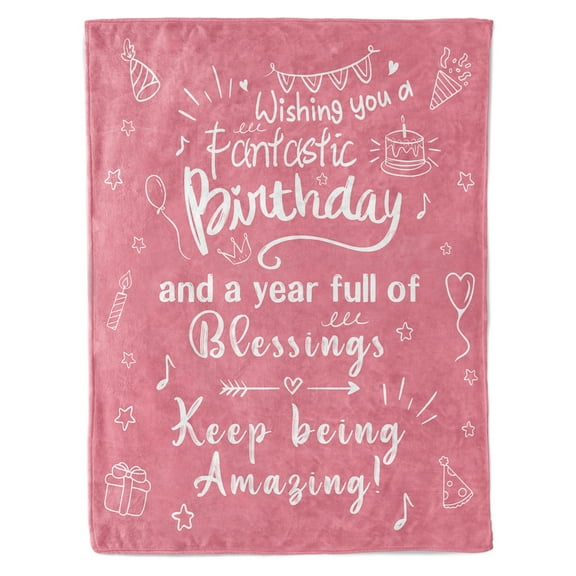 Funnil Birthday Gifts for Women Girls Throw Blanket,Happy Birthday Decorations for Women, Gifts for Women Birthday Unique, Womens Birthday Gift Ideas for Her 50"x60",Pink
