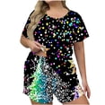 thumbnail image 2 of LEKWK Christmas Pajamas for Women Plus Size Printed Short Sleeve Crewneck Tops and Shorts 2 Piece Lounge Sets Soft Comfy Home Sleepwear Red XXXXL, 2 of 6