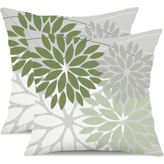 Outdoor Throw Pillow Covers 20x20 Inch Set of 2 Waterproof Spring Summer Geometric Elegant White Green Outdoor Pillow Covers for Patio Funiture Garden Couch 158D20