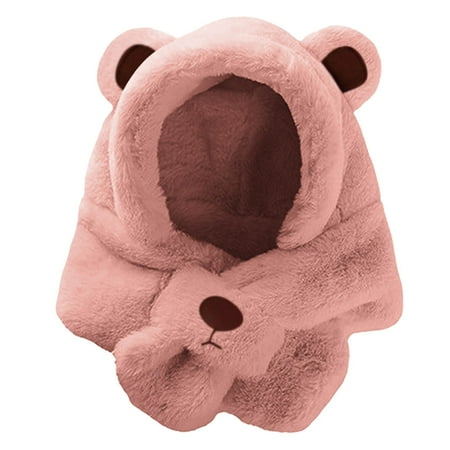 

QHFBli Bear Hat for Kids Cute Winter Warm Thick Fuzzy Fluffy Scarf Hats 2 in 1 Cozy Soft Cold Weather Thermal Hats Scarf Hat