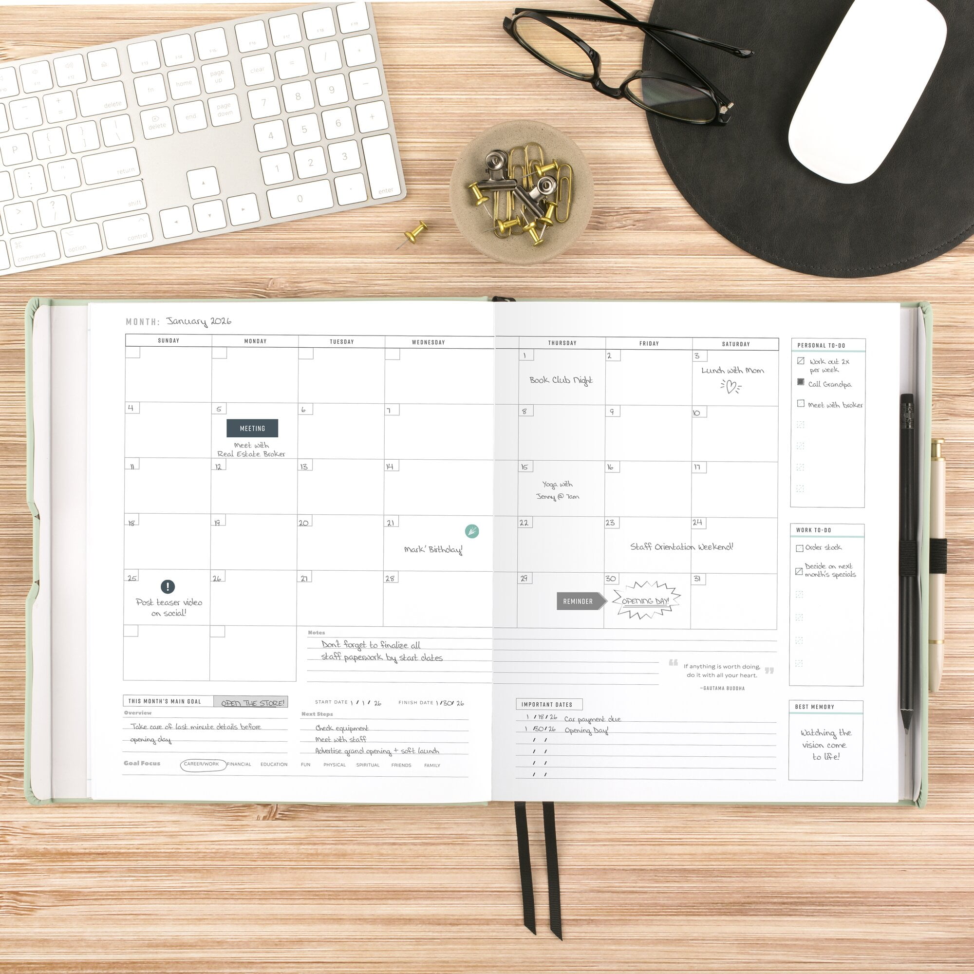 AT-A-GLANCE FOUNDATION GOAL SETTING Undated Weekly Monthly Planner Bio Mint