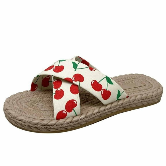 VerPetridure Slippers for Women Flat Summer Flowers Open Toe Slippers Hemp Rope Comfy Sandals Casual Comfortable Beach Sandals